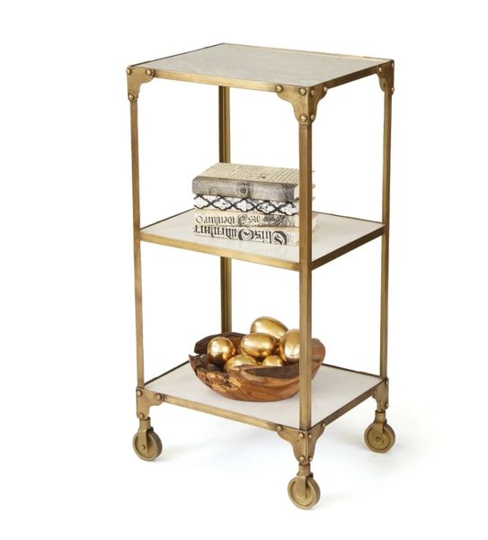 Antiqued Brushed Brass Sidetable with Wheels