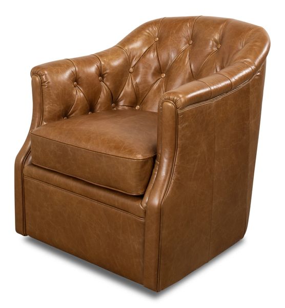 Cuba Brown Leather Swivel Arm Chair