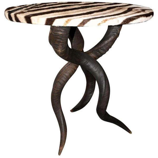 Zebra Side Table with Kudu Horns Base Handmade in Paris New Allow 5-10 weeks to arrive (licensing, etc. )