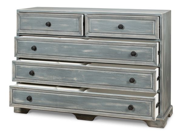 Blue Coastal Grandmother Commode Chest of Drawers