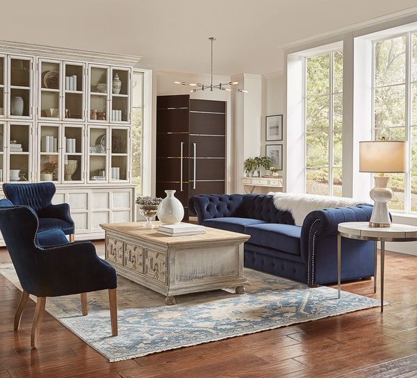 Blue deals tufted sofa