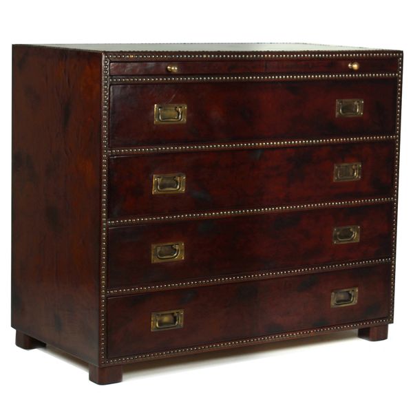 Campaign Chest of Drawers Cabinet in Leather