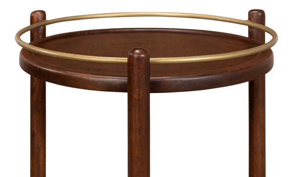Round Wooden/Iron Trolley Wheels Bar Cart Table
