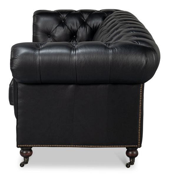 Black Onyx Chesterfield Sofa 89" Caster Wheels Tufted
