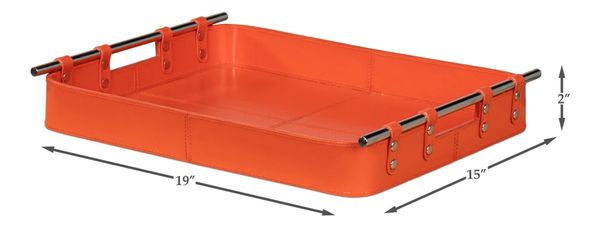 Orange Leather Safari Tray Polished Nickel Handles