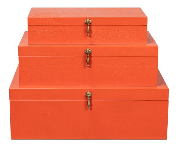 Orange Nesting Boxes Leather with Brass Pulls
