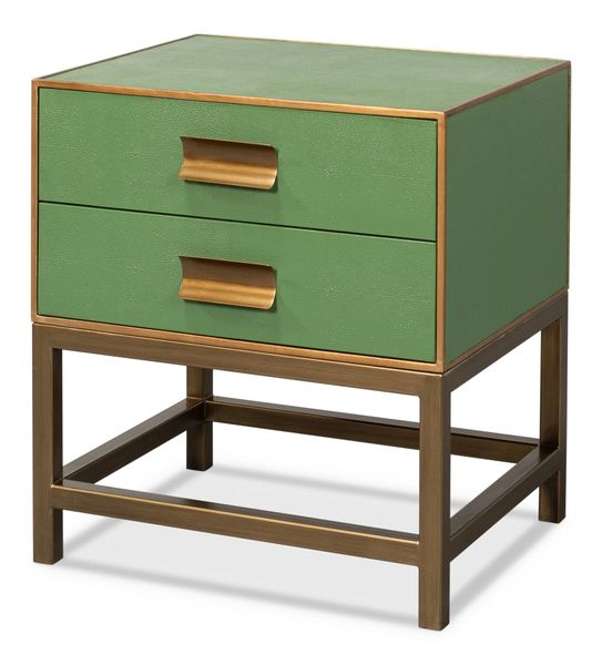 Mod Shagreen Side Table Leather Gold Accents Watercress green