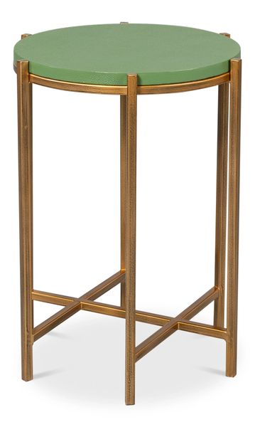 Watercress Leather and Iron Sidetable Gold Frame