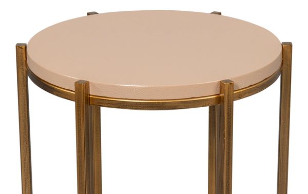 Leather Iron Gold Frame Mushroom Color Side Table