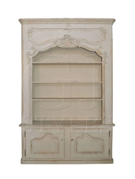 French Bookcase Wood Old White Cabinet