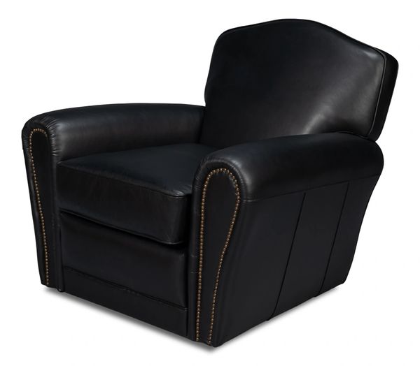 Black Leather French Club Chair