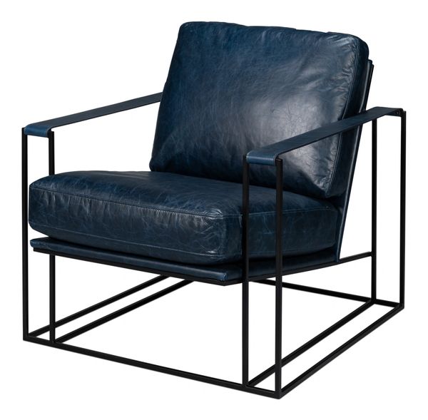 Modern Chateau Blue Leather Iron Contemporary Arm Chair