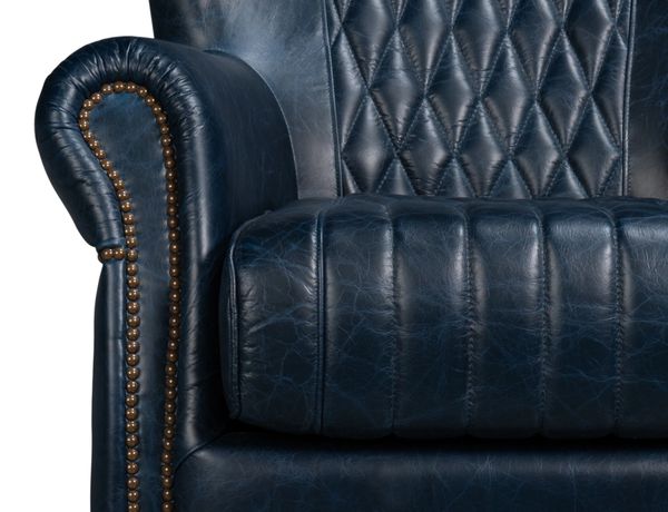 Bugatti Blue Leather Swivel Chair