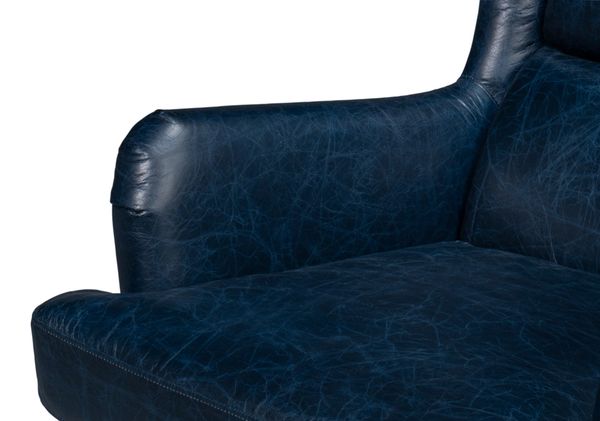 Chateau Blue Leather Wing Back Lounge Chair