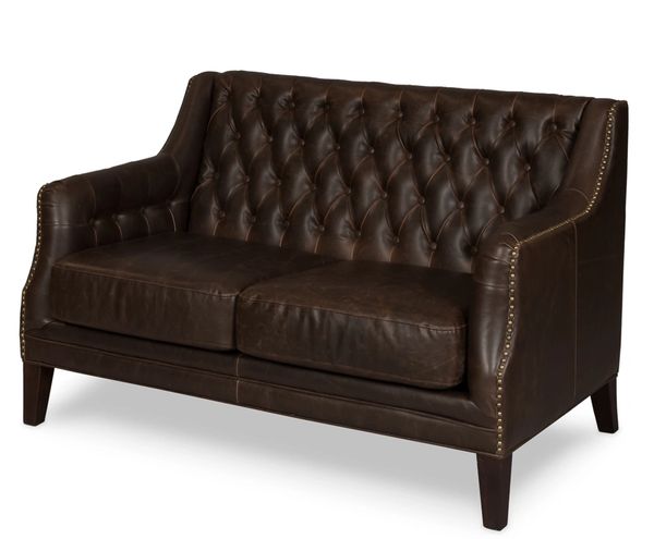 Leather Loveseat Sofa Brown Tufted