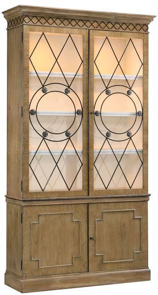 Display Cabinet Oak w/ Brass Accents Fine Reproduction