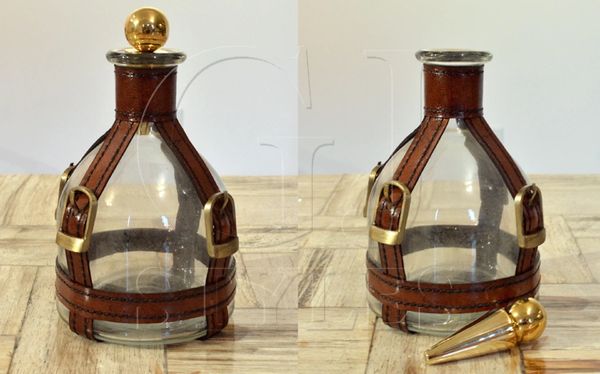 Decanter Leather & Glass w/ Brass Cap