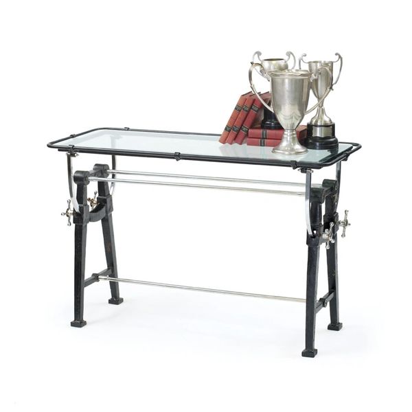 Drafting Table Industrial Style w/ Glass Top
