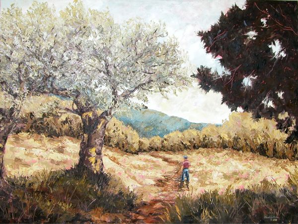 Assisi Olive Grove Walk, Oil Painting Print 11 x 14,