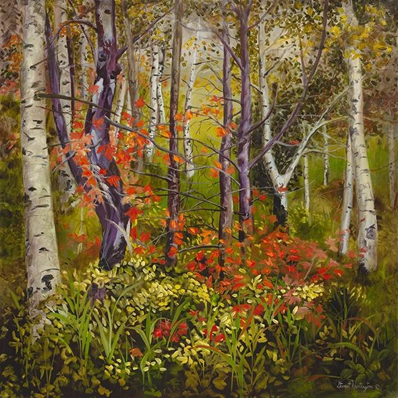 Quaking Aspen Forest "Green Study" Oil Painting Print -11x11