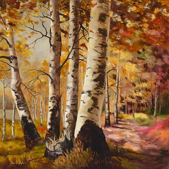 Quaking Aspen Forest" Yellow Study" Oil Painting Print -11x11