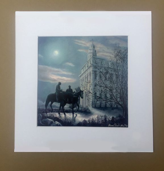 LDS Temple Print -Nauvoo Illinois , Matted in white , total size 12"x12"