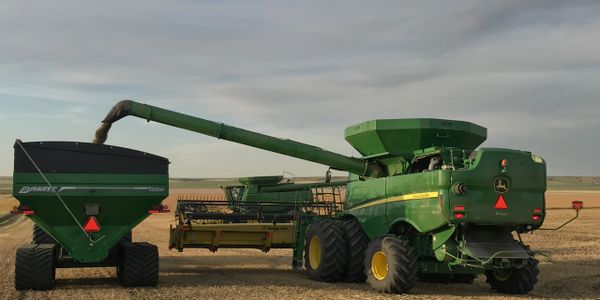 combine unloading grain into cart