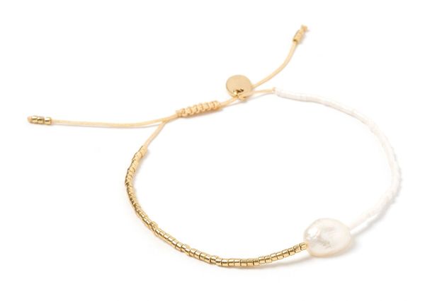 Gold White Bead and Pearl Bracelet