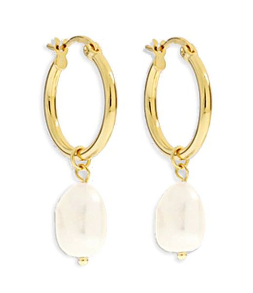 Gold Hoop and Freshwater Pearl Earrings