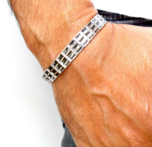 Artisan sterling silver cuff bracelet solid men bangle 925 handmade jewelry heavy