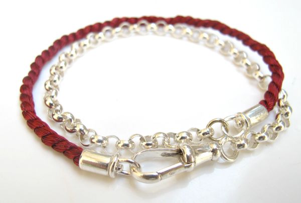 Kabbalah Red pure silk and silver bracelet wrap good luck amulet artisan jewelry
