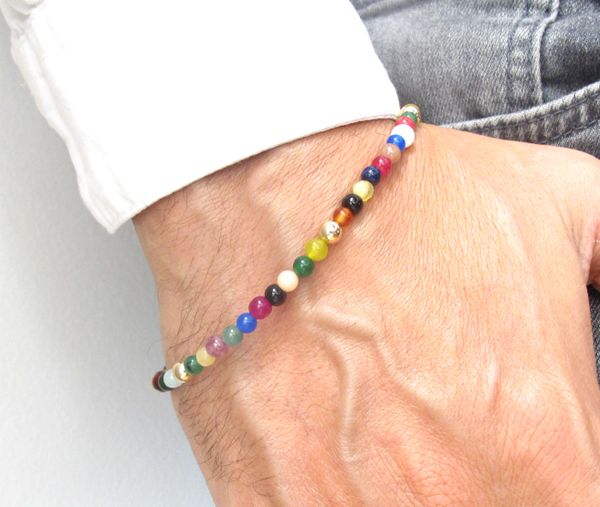 multicolored quartz beads 14k gold beads bracelet , onyx beads round black green amethyst jade bracelet ,yellow solid gold beads bracelet
