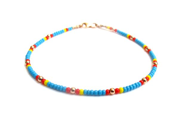 14k solid rose gold beads multicolored bracelet