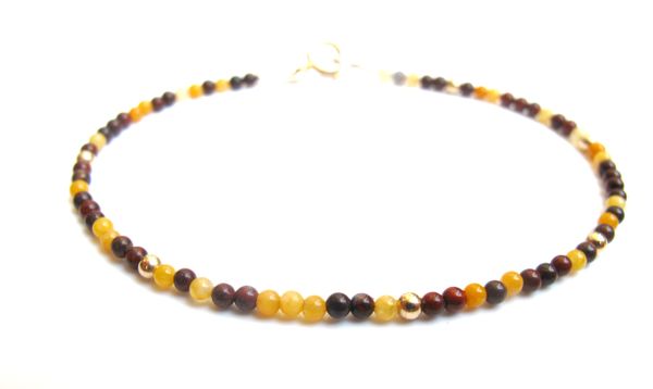 14 K solid gold tiger eyes beads bracelet natural small gemstone