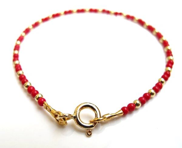 14 k solid yellow gold beads small red coral beads bracelet genuine natural gem gold bead bracelet