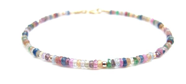 multicolored genuine sapphire gemstone beads 14 k gold bracelet