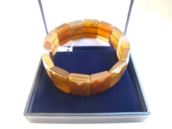 Agate light brown amber color bracelet flexible one size square cuff bangle agate gemstone bracelet