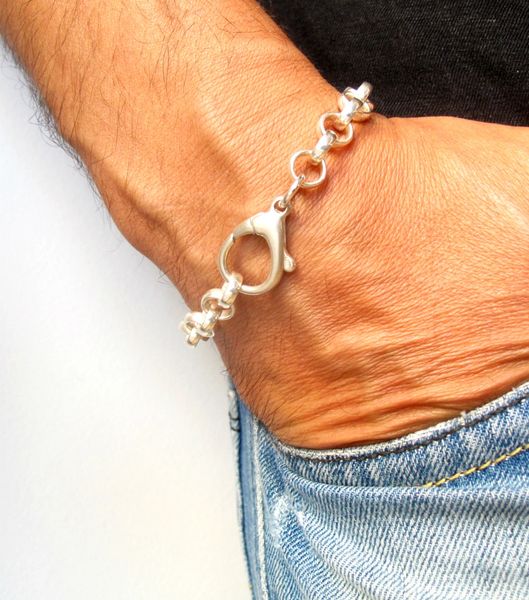 925 sterling silver chunky round bracelet solid chain link men mans women