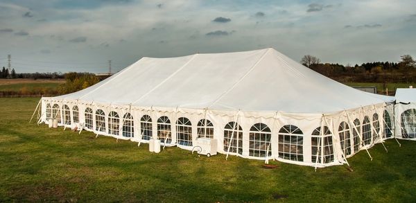 ****15' x 10' Cathedral-Window Tent Sidewall SuperSale (Premium Commercial Quality White 13 Oz. w/ blockout & 20 Gauge Clear Windows )