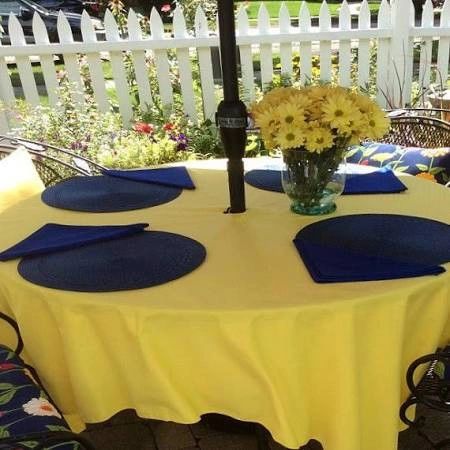 **108" Round Table Cloth with Umbrella Hole 10-Pack in a Variety of Colors (Premium-Quality 100 % Flame Retardant Polyester-Made in USA) - Free Shipping Available