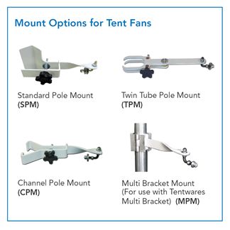 12 inch Versa-Kool Pole-Mounted Tent Fan for Keder Frames (Model VK12TF-CPM-W) with channel pole mount