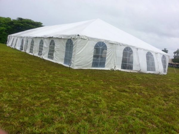 *30' x 7' or 8' Cathedral-Window Tent Sidewall SuperSale (Premium Commercial Quality White 13 Oz. w/ blockout & 20 Gauge Clear Windows )