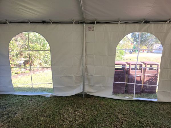 4-Pack 20' x 8' Used Cathedral-Window Tent Sidewall SuperSale (Premium Commercial Quality White 13 Oz. w/ blockout & 20 Gauge Clear Windows )*