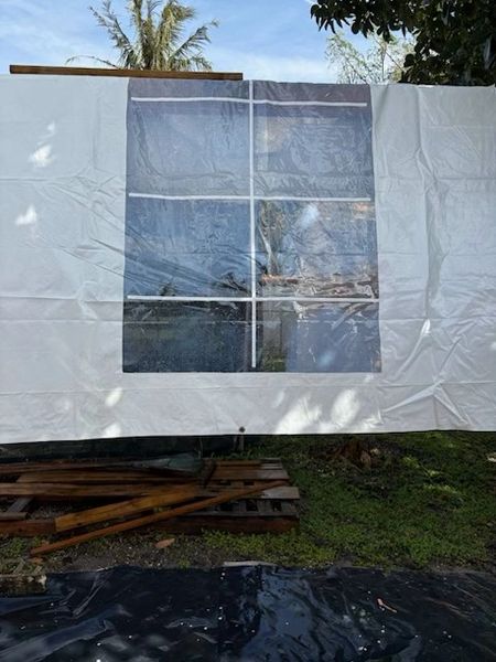 10' x 8' Used Cathedral-Window Tent Sidewall SuperSale (Premium Commercial Quality White 13 Oz. w/ blockout & 20 Gauge Clear w/ White-Seamed Panel Windows )*