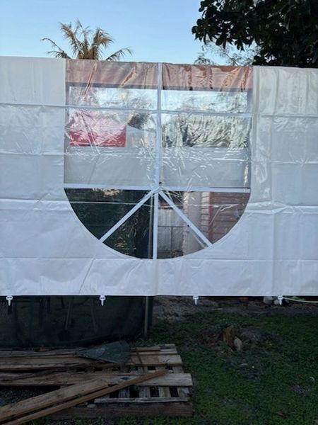 10' x 8' Used Cathedral-Window Tent Sidewall SuperSale (Premium Commercial Quality White 13 Oz. w/ blockout & 20 Gauge Clear Windows w/ painted panels )*