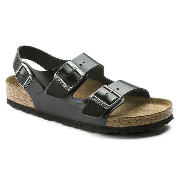 Birkenstock Milano Black Leather Sandal | Comfort shoe store in ...