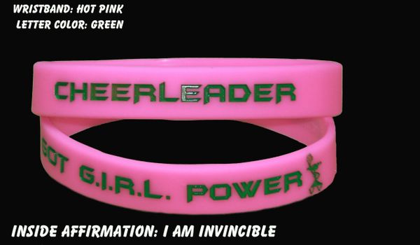 Cheerleader Wristband Pink with Green Lettering