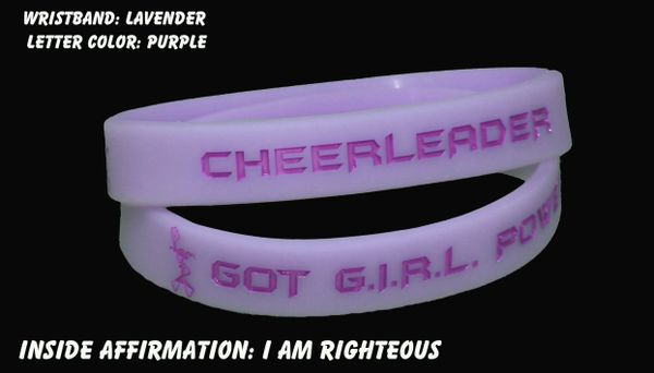 Cheerleader Wristband Lavender with Purple Lettering