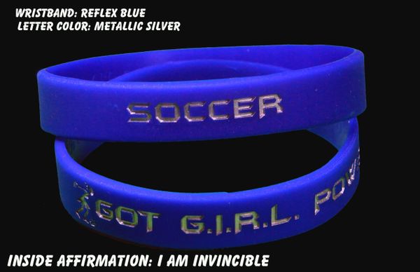 Soccer Wristband Dark Blue with Silver Lettering