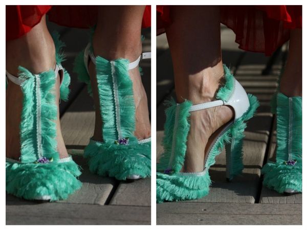 SOLD! 1389 Spring 2017 Designer Inspired Fringe Mint Heels Size US10